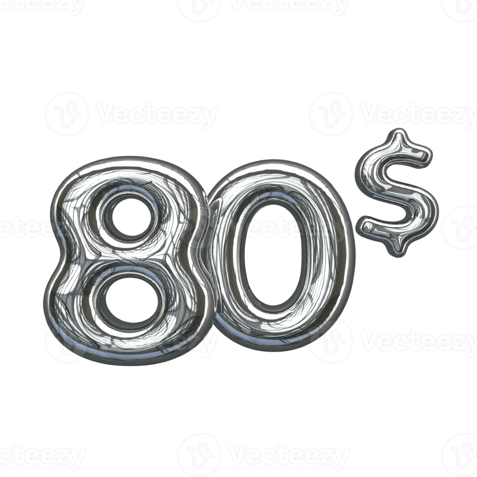 Pricing 3D number Mental Silver 80 dollar png
