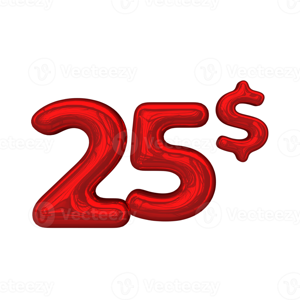 Pricing 3D number Mental Red 25 dollar png