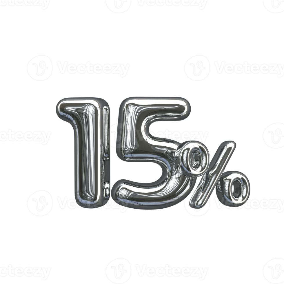 3D number Mental Silver 15 percent png