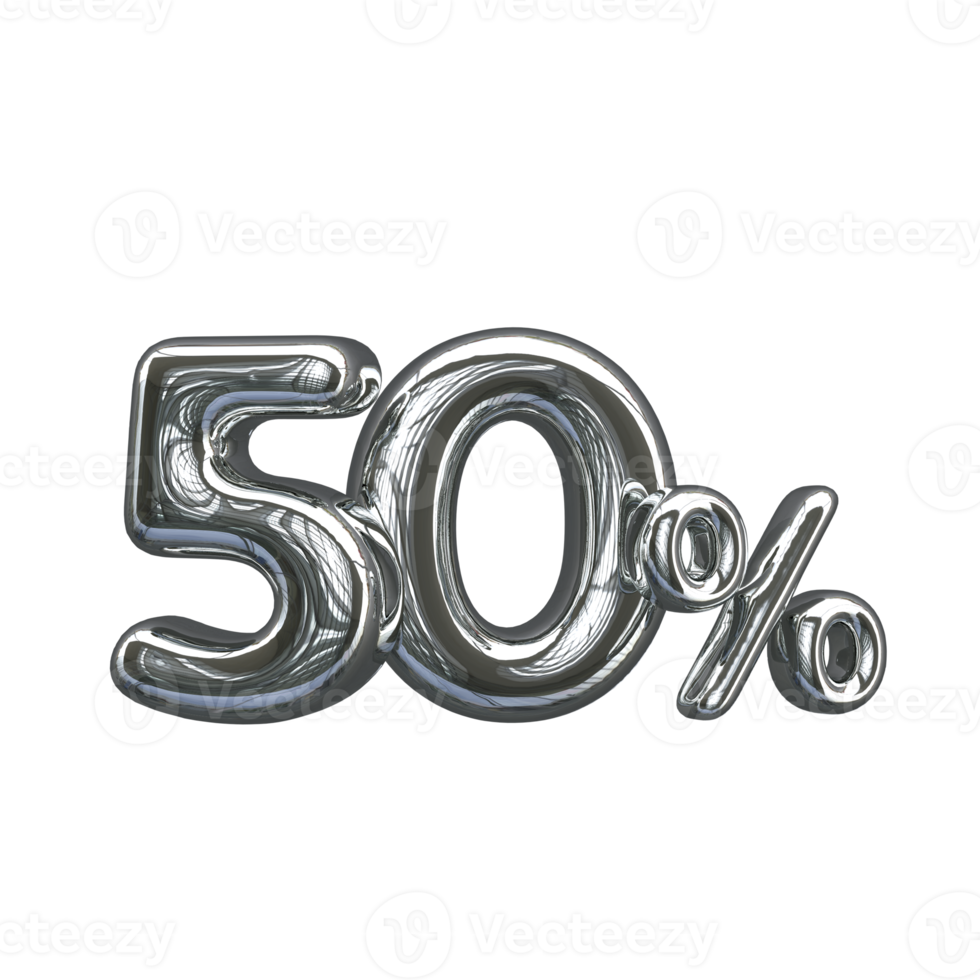 3D number Mental Silver 50 percent 13741867 PNG