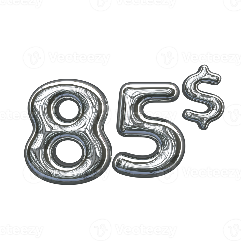 Pricing 3D number Mental Silver 85 dollar png