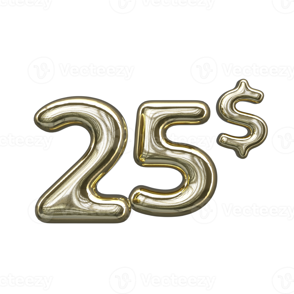 Pricing 3D number Mental Gold 25 dollar png