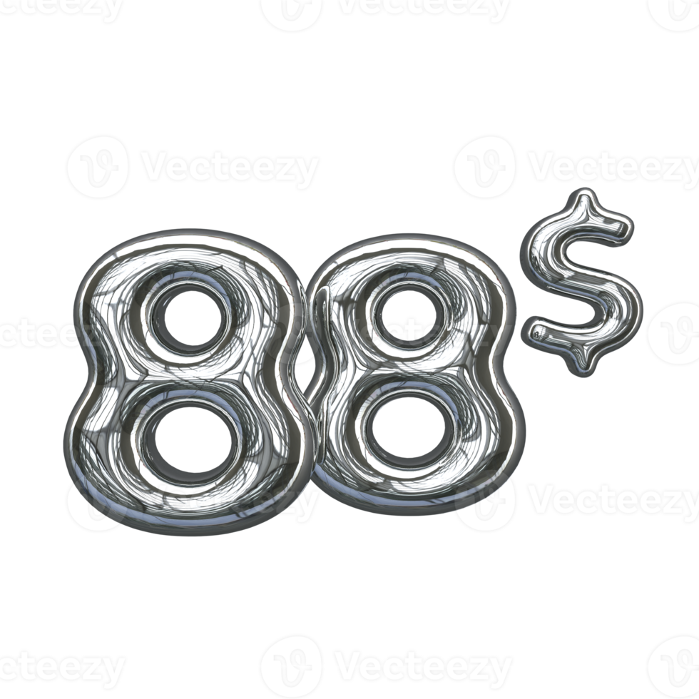 Pricing 3D number Mental Silver 88 dollar png