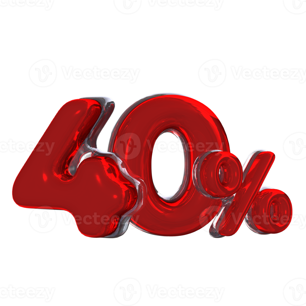 3D number Mental Red 40 Percent png