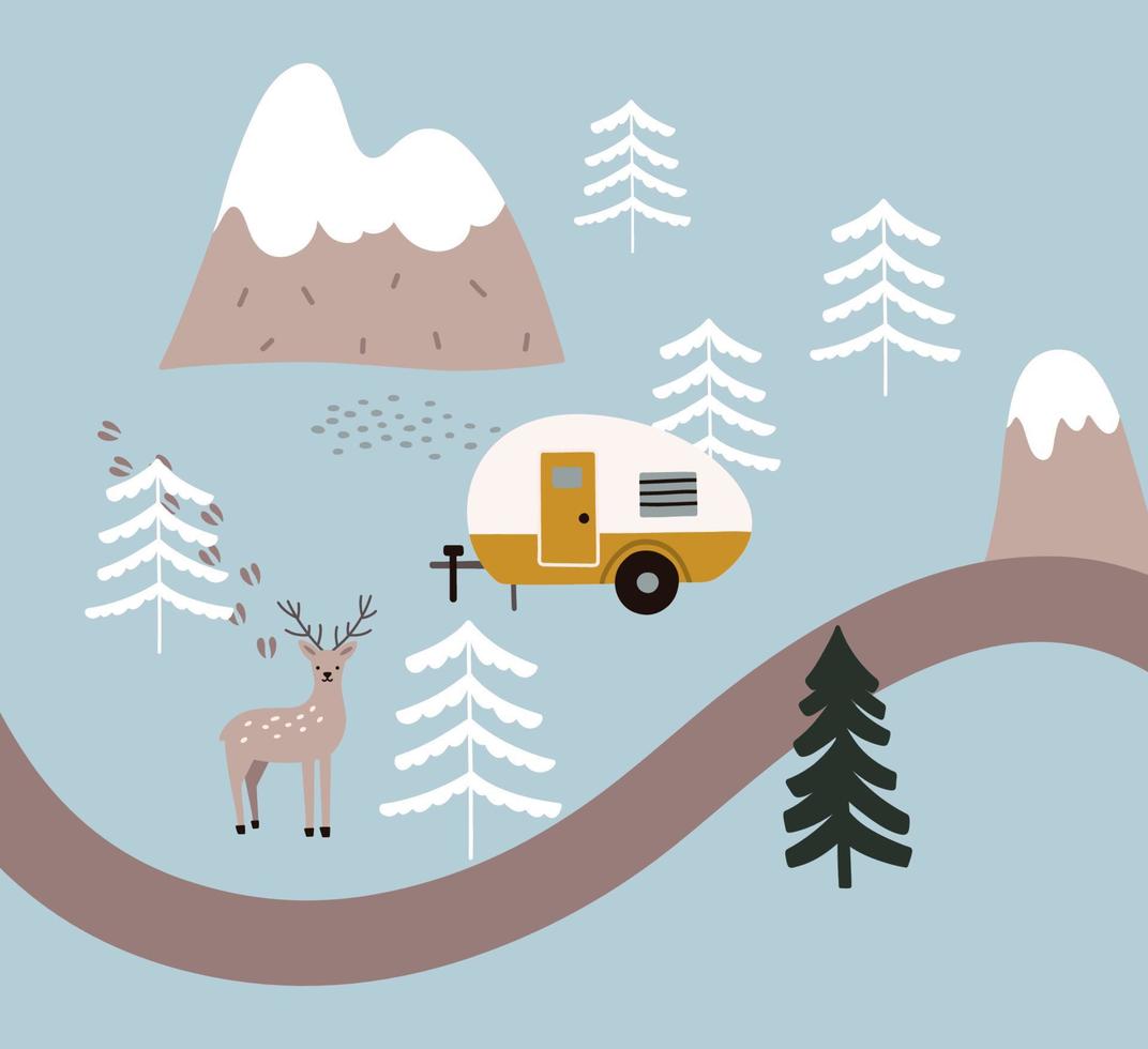 Vector winter forest landscape