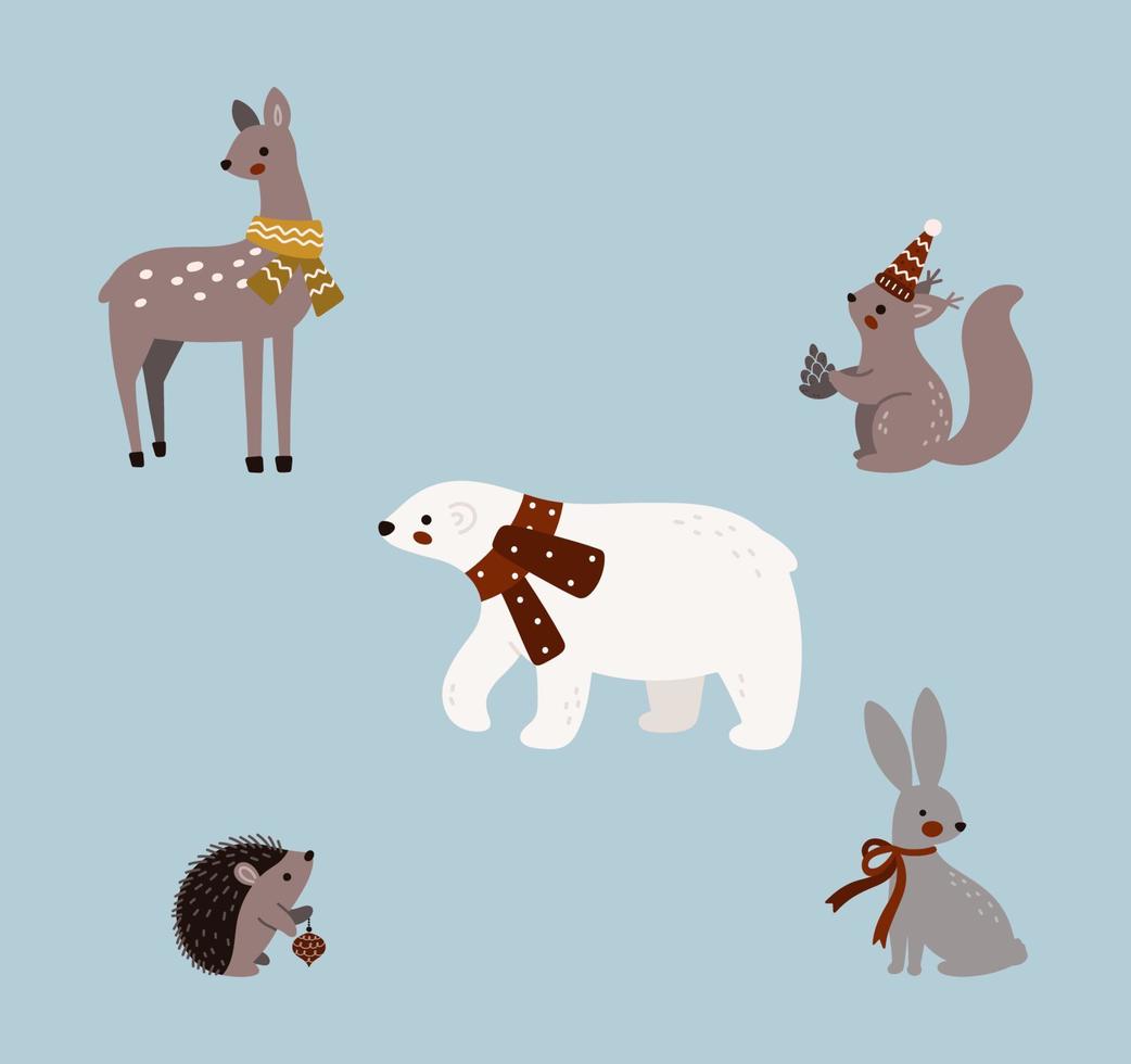 Winter woodland animals vector