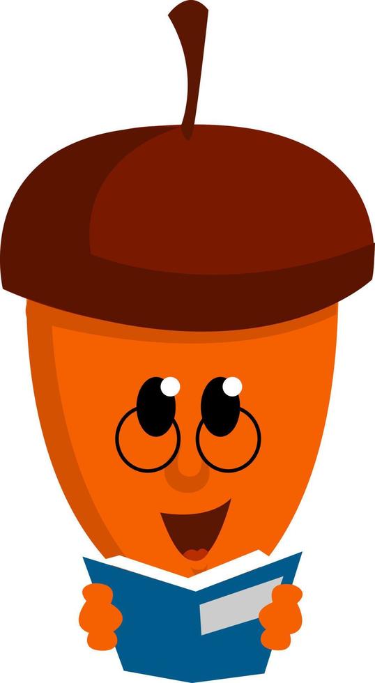 Reading acorn, illustration, vector on white background.