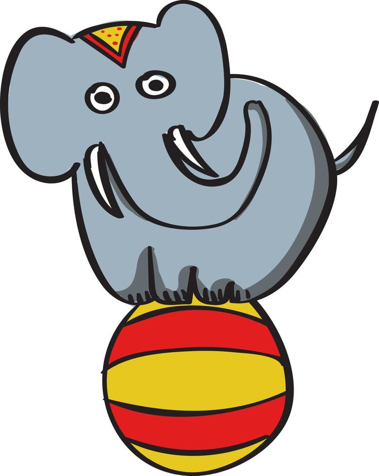 Elephant with ball, illustration, vector on white background.