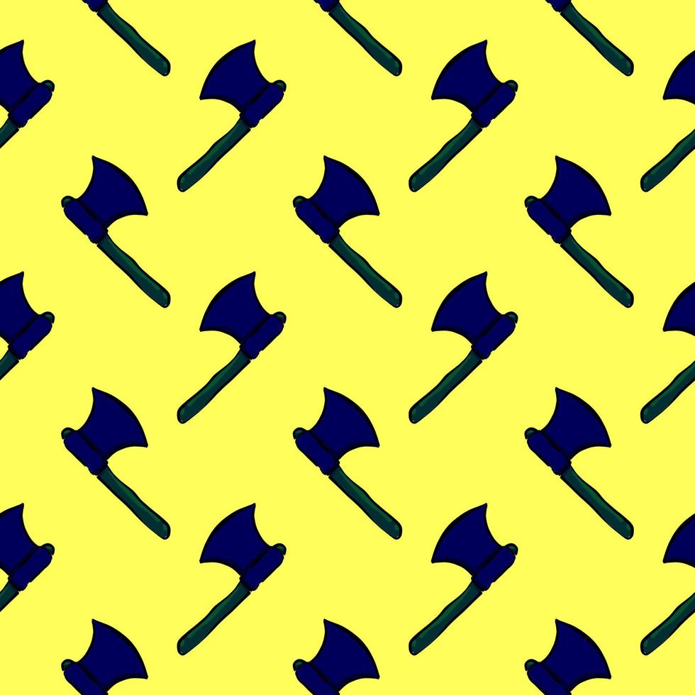 Dark blue ax, seamless pattern on yellow background. vector