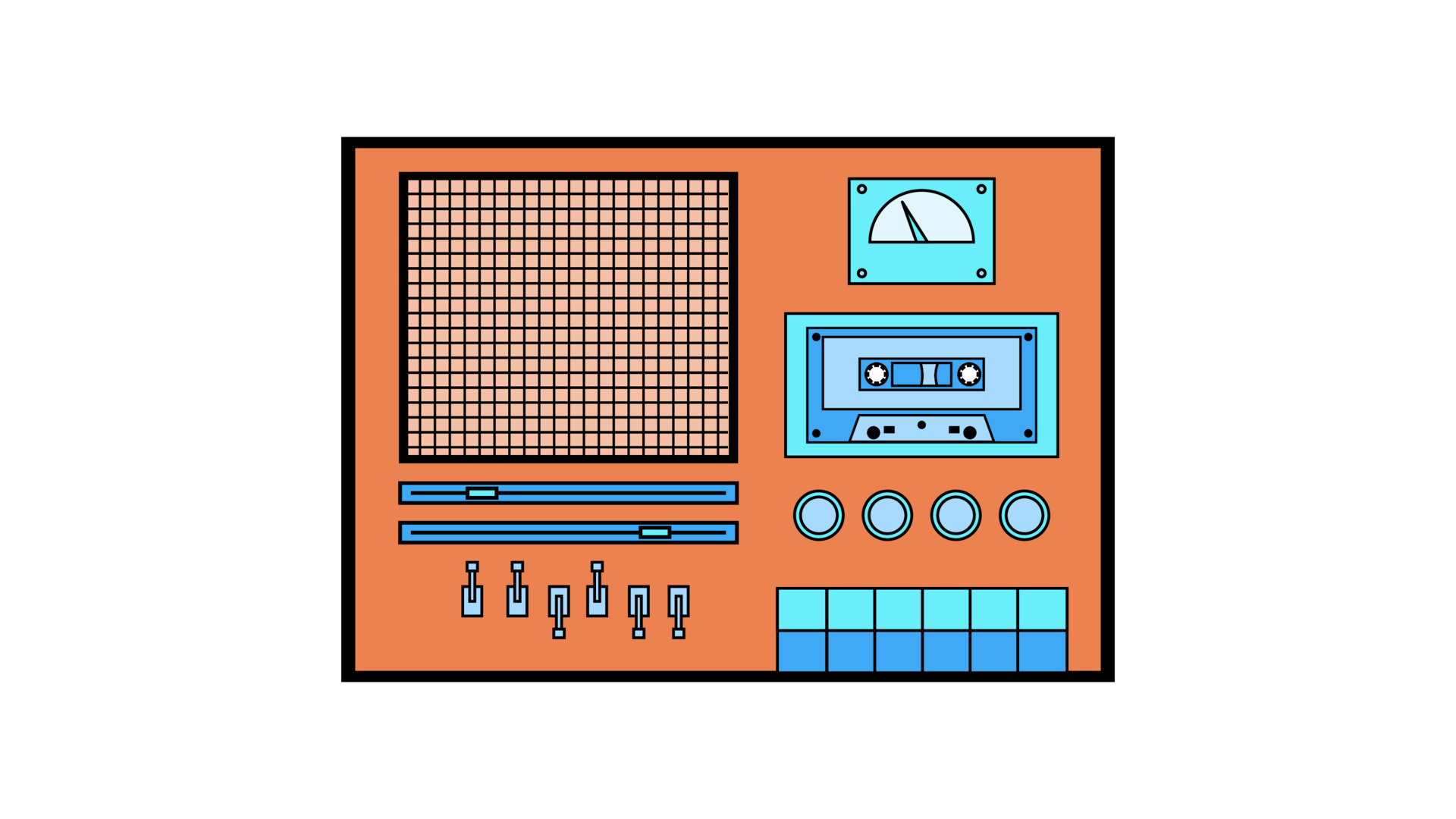 Old retro vintage music cassette tape recorder with tape on