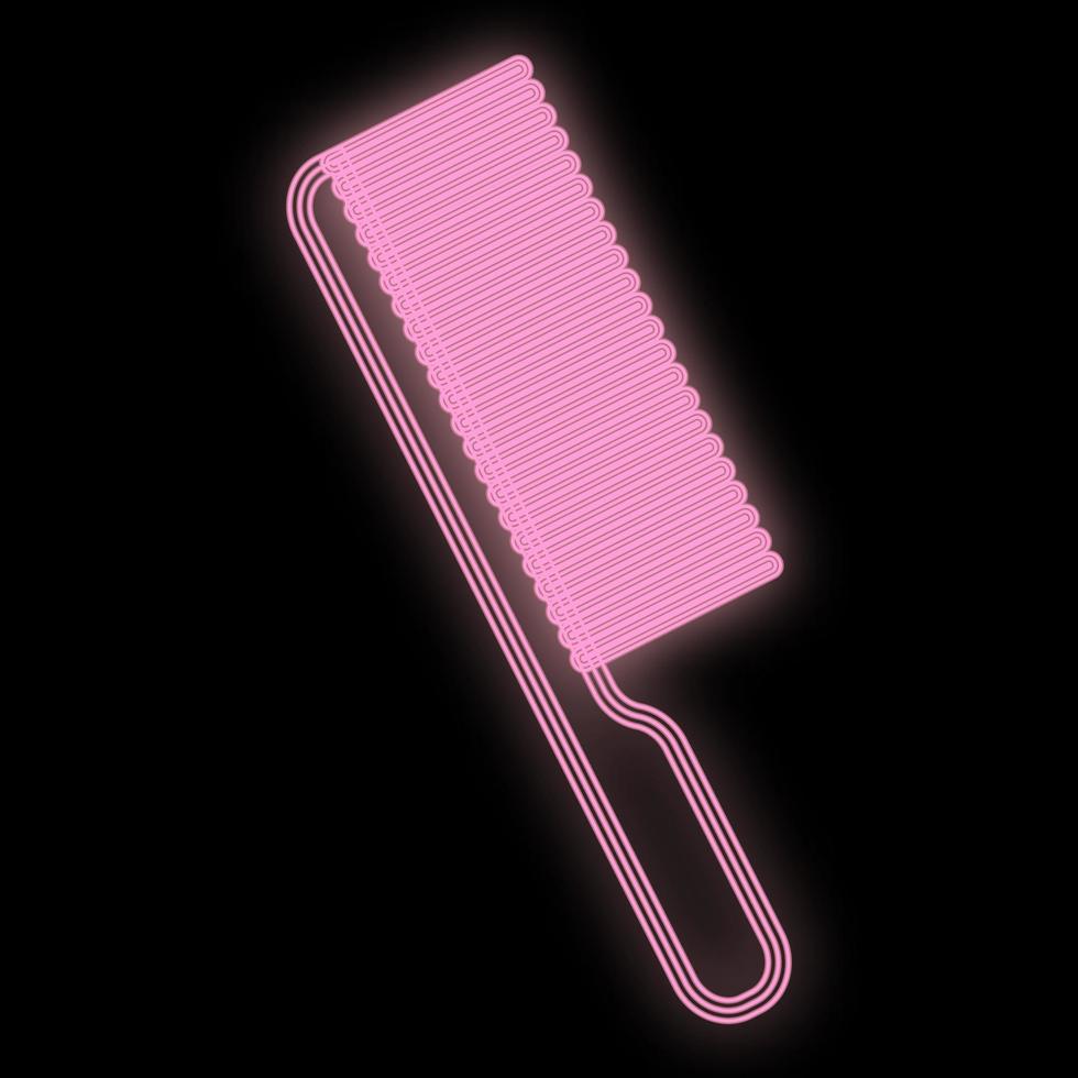 Bright pink neon comb on a black background. tool for creating fashionable hairstyles and hairstyles. hairdresser's tool. toy comb for barbie. Glamorous fashionable comb. vector illustration