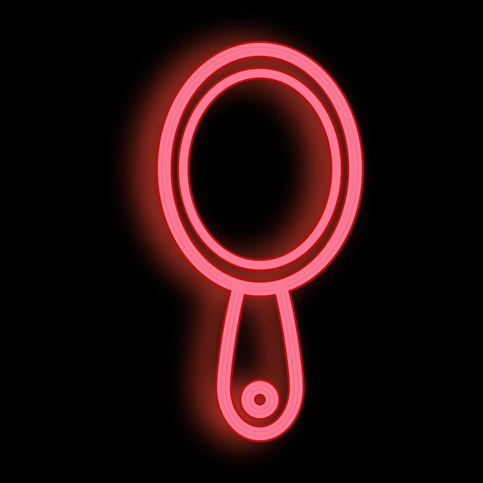 red bright neon mirror to create makeup on a black background. glamorous cute mirror for the office of a makeup artist, cosmetologist. environmentally friendly materials. vector illustration