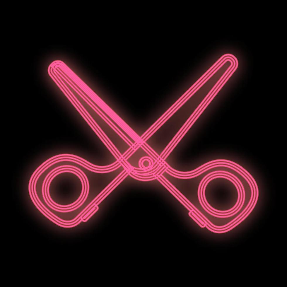 bright neon pink scissors on a black background. Glamorous tool for manicure and pedicure, creating hairstyles, styling. barber scissors. pink barbie scissors. vector illustration