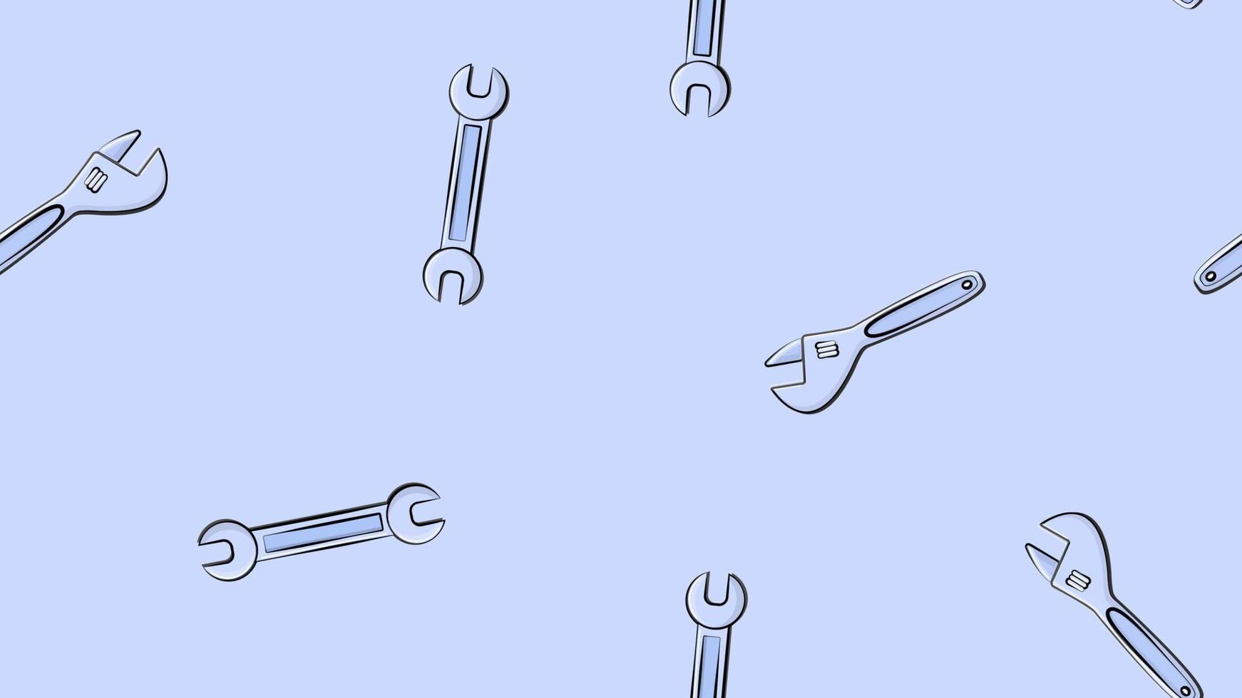 Texture, seamless abstract pattern of building metal plumbing plumbing sliding wrenches for repair on a blue background. Vector illustration