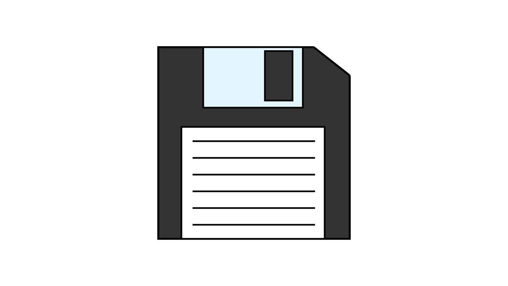 Old retro vintage hipster floppy disk for computer to store information, pc from 70s, 80s, 90s. Black and white icon. Vector illustration