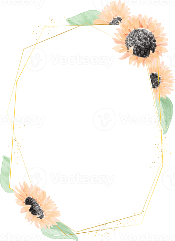 coroa de girassol amarelo aquarela com moldura dourada convite de casamento ou cartão de aniversário png