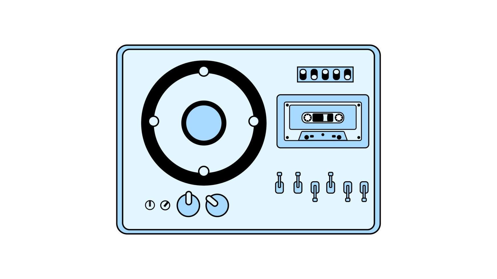 Old retro vintage music cassette tape recorder with magnetic tape on reels and speakers from the 70s, 80s, 90s. Beautiful icon. Vector illustration