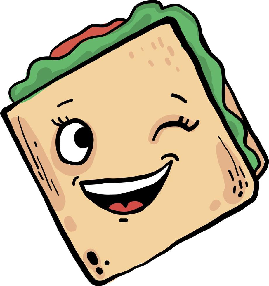 Winking sandwich, illustration, vector on white background