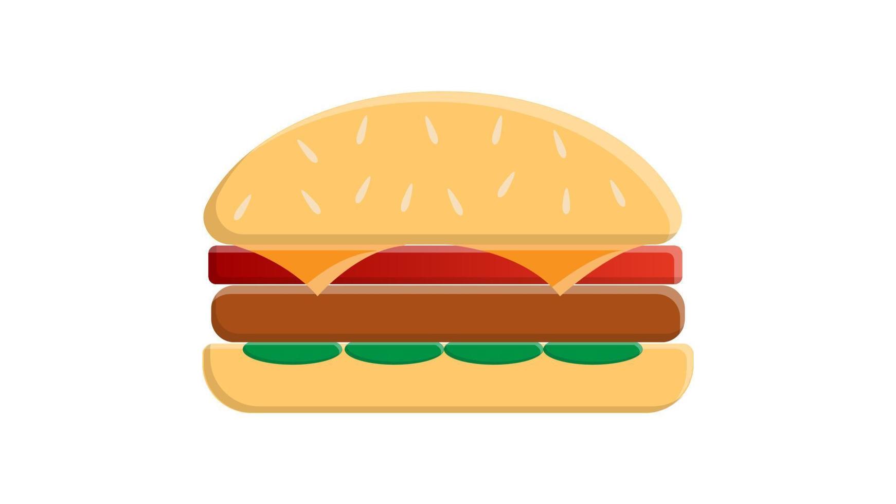 hamburguesa sobre un fondo blanco, ilustración vectorial. Hamburguesa jugosa con carne y relleno verde. icono para redes sociales. delicioso bollo delicioso vector