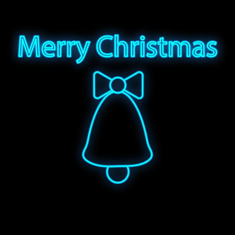 letrero de navidad de neón brillante con campana de navidad, nudo de proa y acebo en el marco del círculo. símbolo de campana de navidad en estilo neón vector
