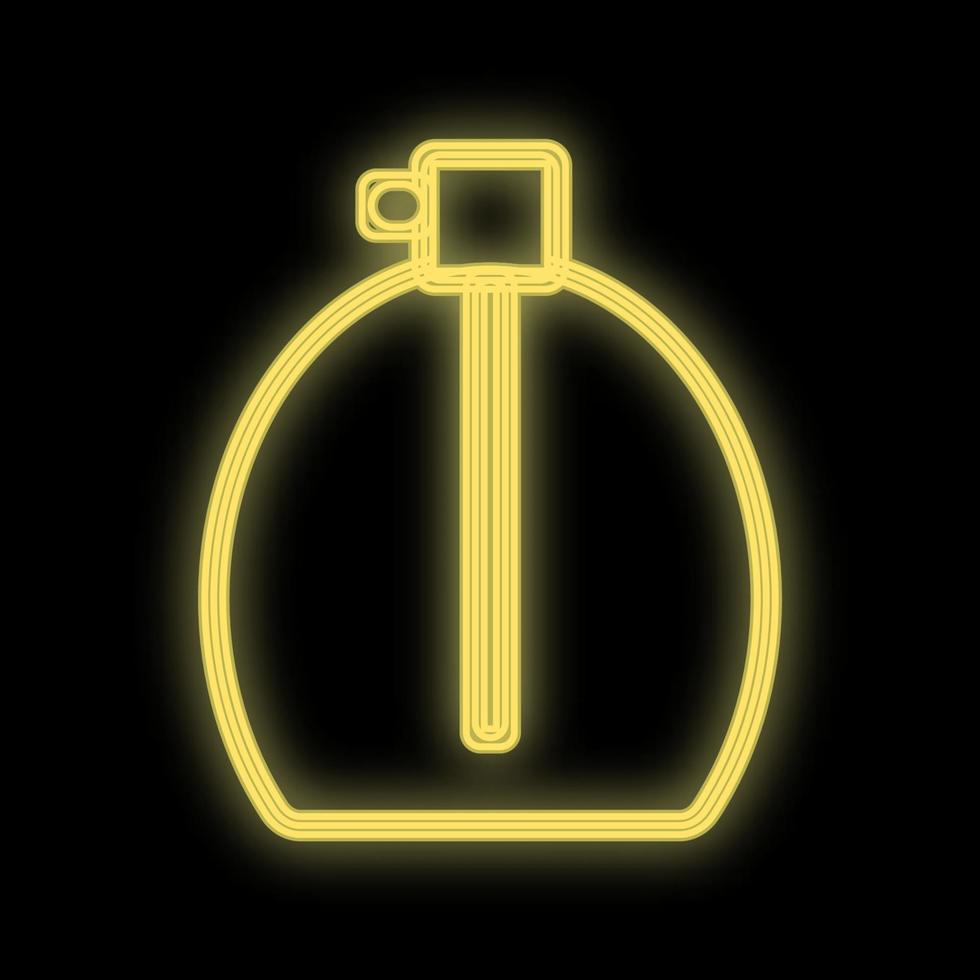 bottle with a bright yellow neon perfume for splashing on the body on a black background. perfume with a dispenser for application to the skin. environmentally friendly perfumery. vector illustration