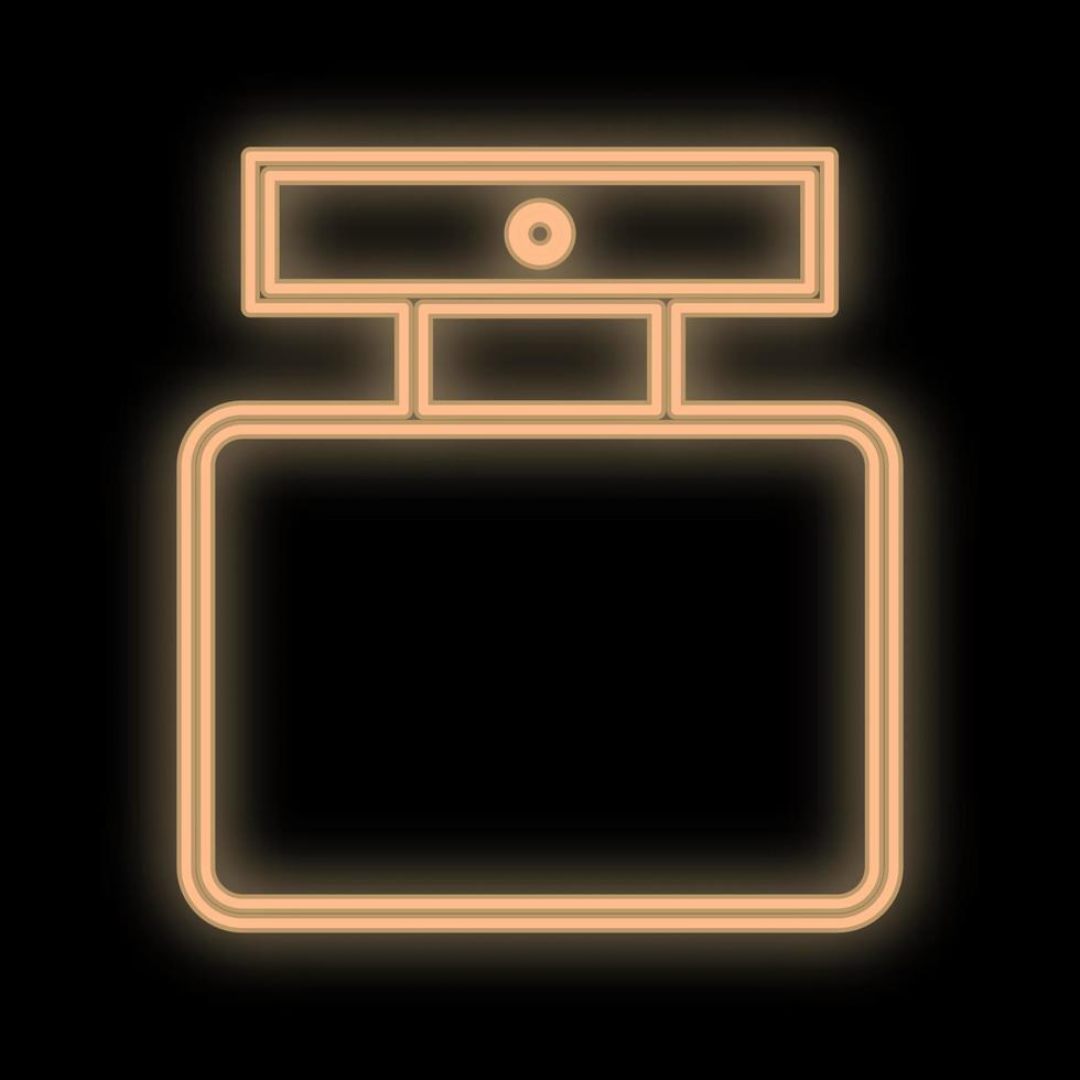 bright, orange, neon perfume bottle on a black background. perfume with a dispenser for spraying on the body of square and rectangular shapes. a masculine scent created by a perfumer vector