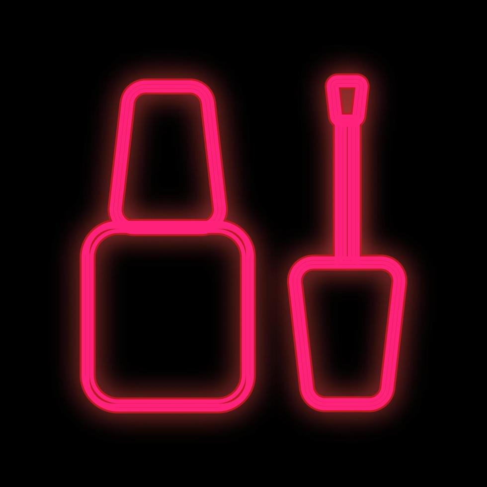 bright pink neon nail polish for manicure and pedicure with a long brush for applying material on a black background. care of the nail plate. pure beauty tool of the master. vector illustration