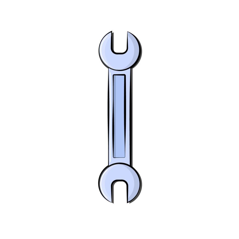 Construction blue icon of a tap open-end wrench designed to tighten and loosen nuts and bolts for repair. Construction metalwork tool. Vector illustration
