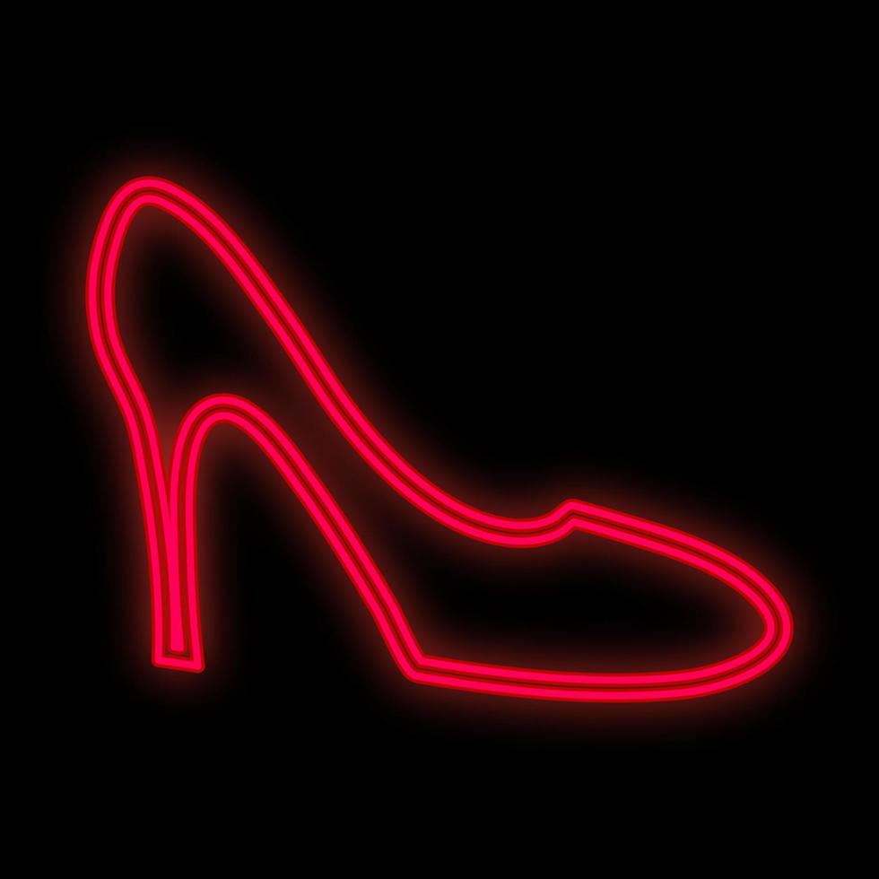zapato de neón rojo brillante sobre un fondo negro. zapatos con tacones en un tono de moda de moda. imagen elegante para niñas. zapatos modelo para actuaciones. icono de la tienda de zapatos. ilustración vectorial vector