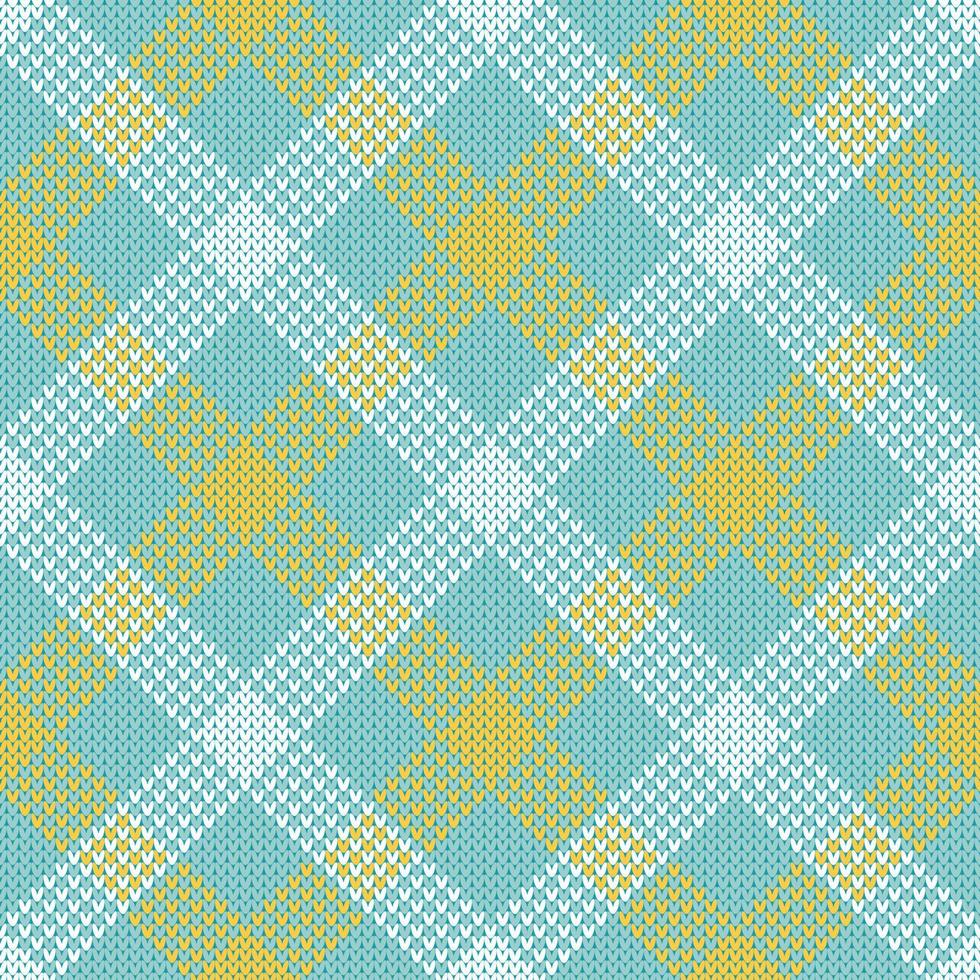 Pastel blue and yellow plaid Christmas sweater pattern. vector