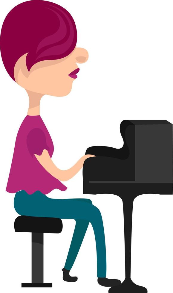 Pianist playing, illustration, vector on white background