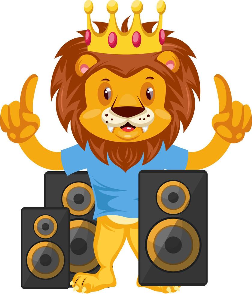 Lion with speakers, illustration, vector on white background.