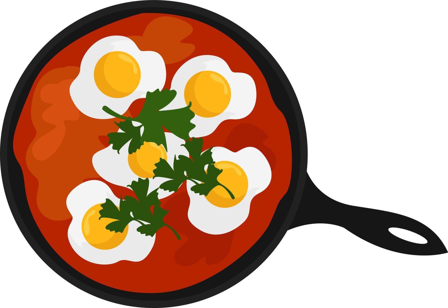 huevos fritos con tomate, ilustración, vector sobre fondo blanco