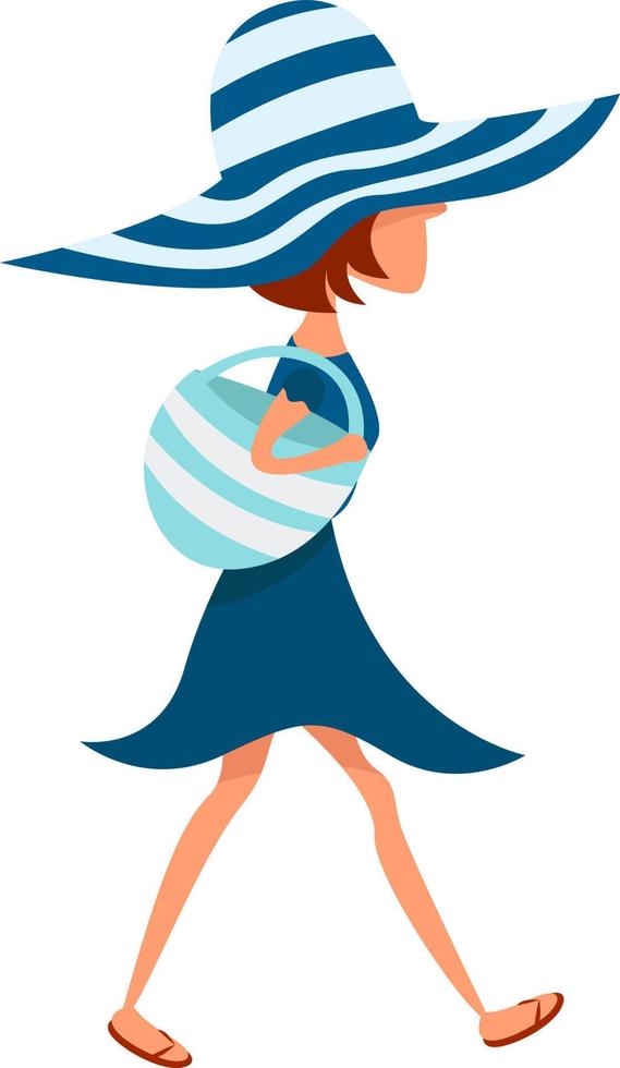 Woman with striped hat, illustration, vector on white background