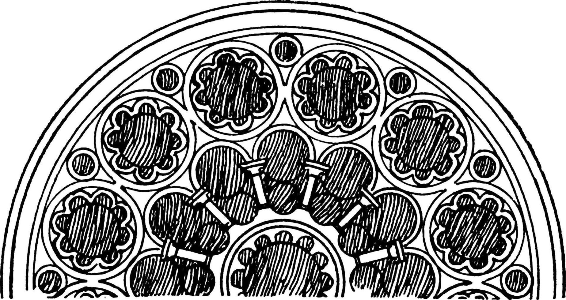 Tracery is a Half of west rose window, vintage engraving. vector