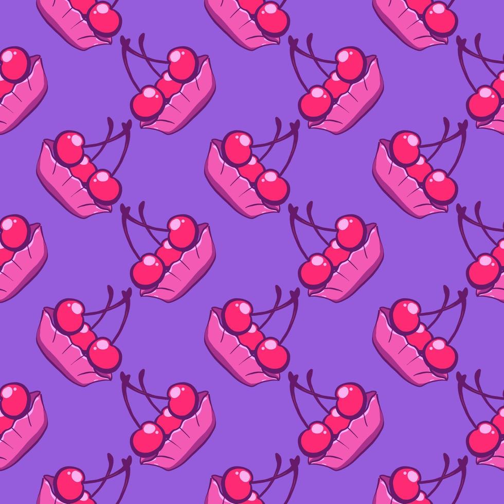 Cherry cake , seamless pattern on a purple background. vector