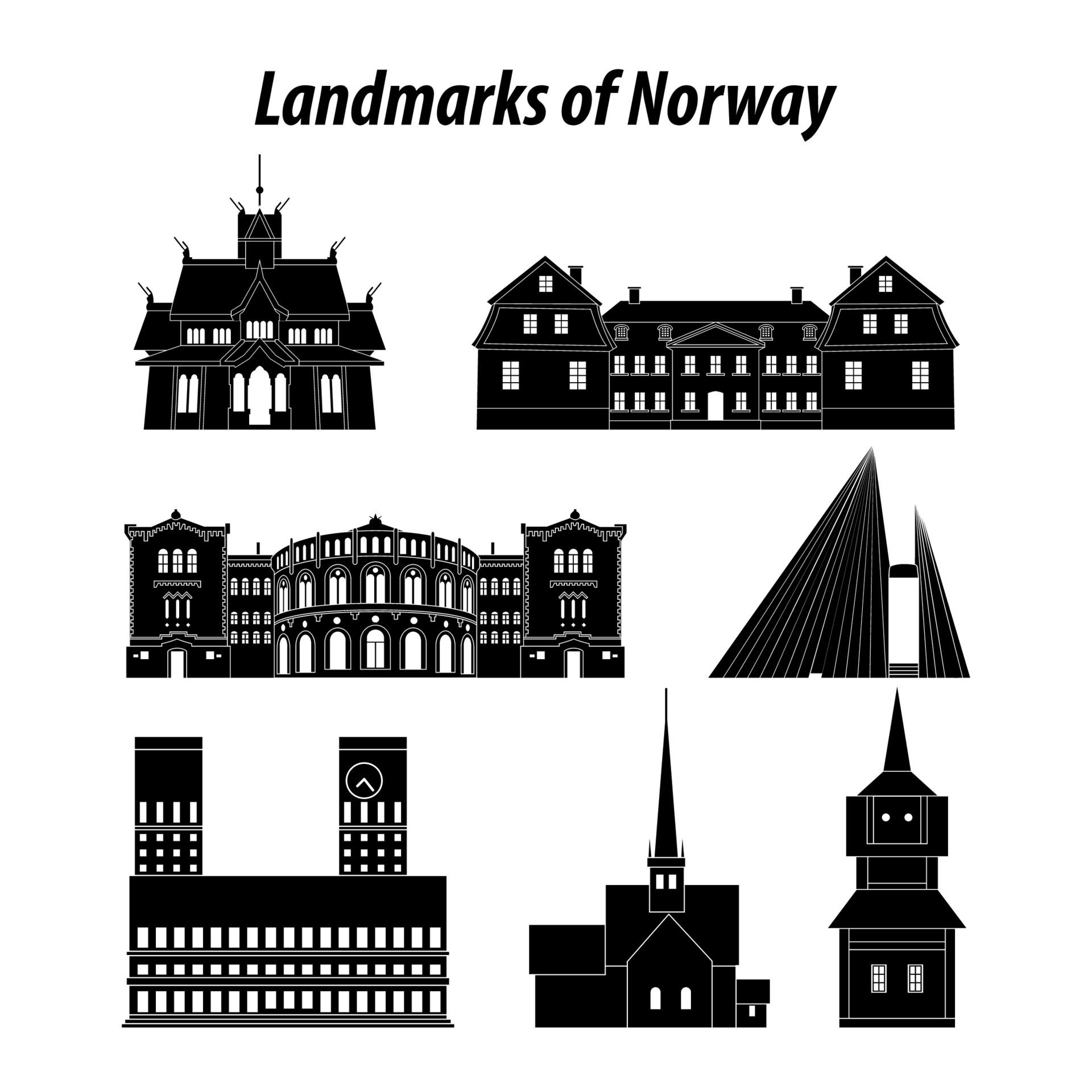 Set Of Norway Famous Landmarks By Silhouette Style 13742904 Vector Art set-of-norway-famous-landmarks-by-silhouette-style-13742904-vector-art