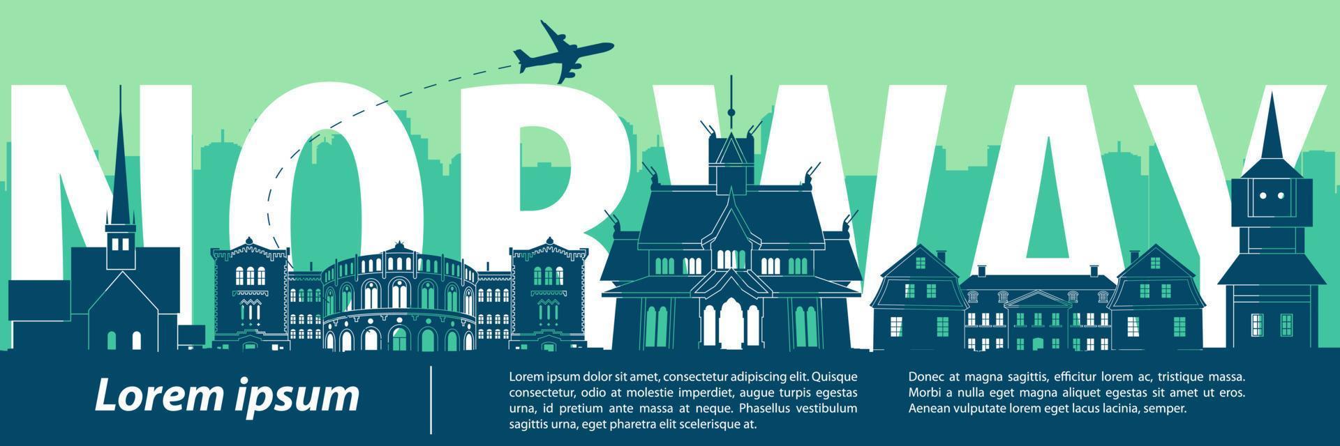 Norway famous landmarks by silhouette style vector