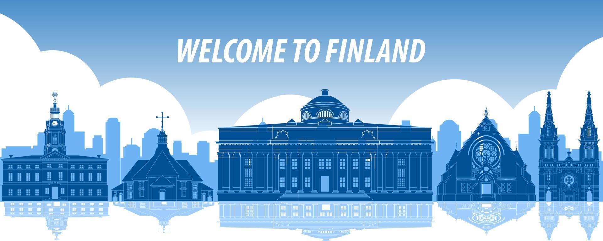 lugares famosos de finlandia por estilo de silueta vector