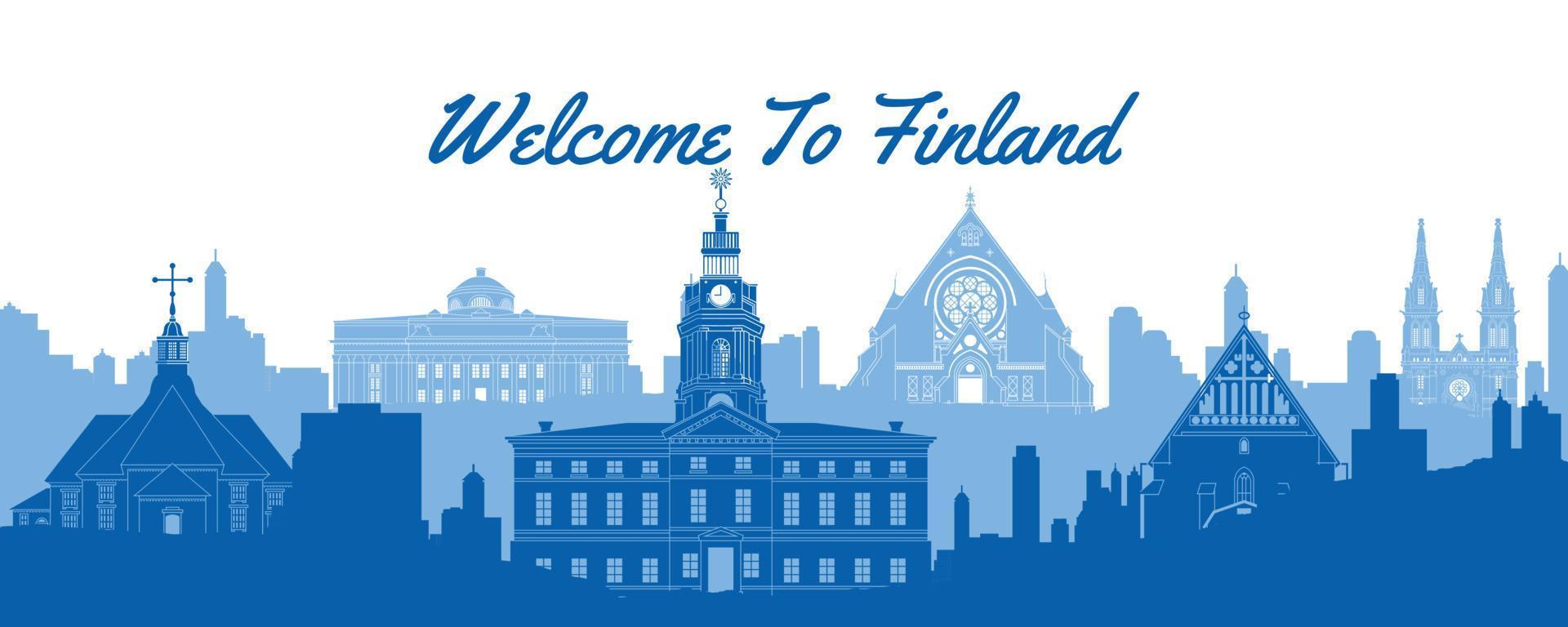 lugares famosos de finlandia por estilo de silueta vector