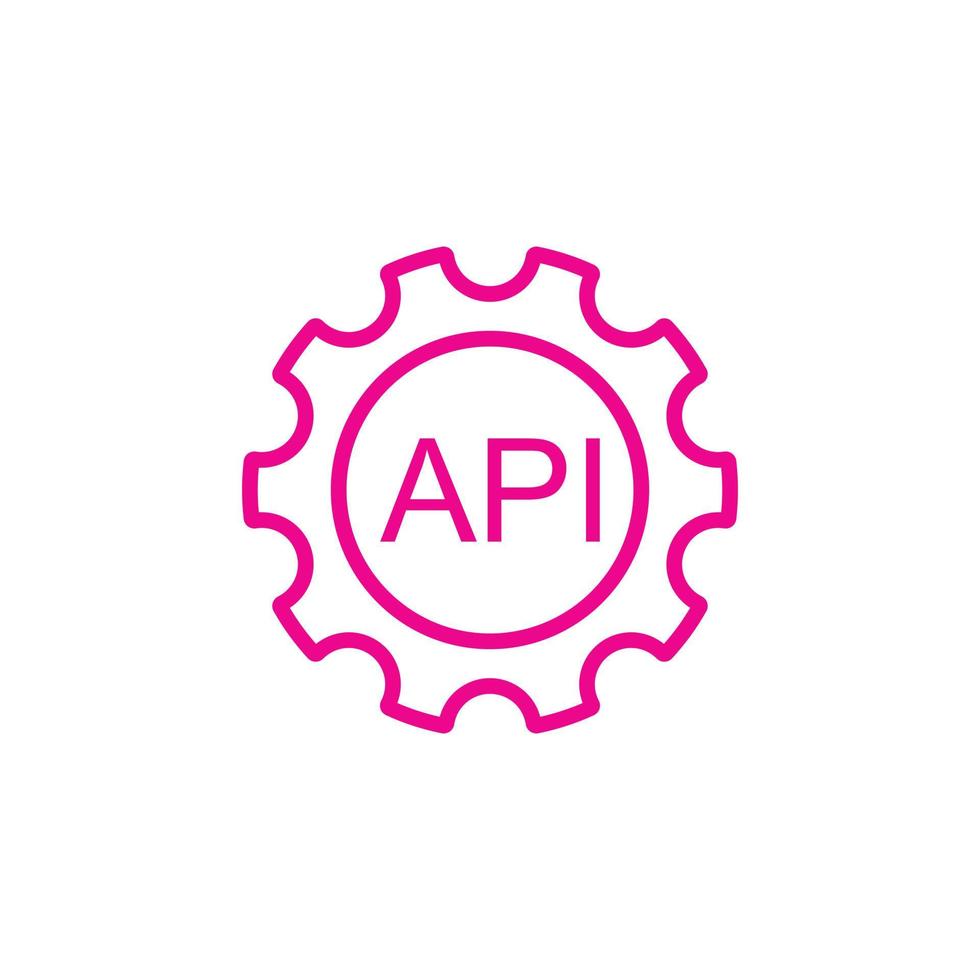 eps10 pink vector Cogwheel with API line art icon isolated on white background. setting API outline symbol in a simple flat trendy modern style for your website design, logo, and mobile application