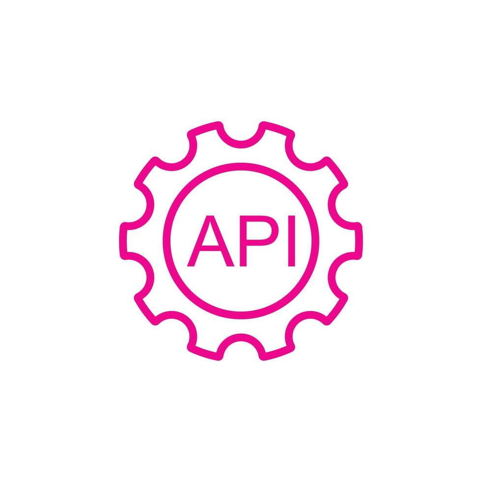 eps10 pink vector Cogwheel with API line art icon isolated on white background. setting API outline symbol in a simple flat trendy modern style for your website design, logo, and mobile application