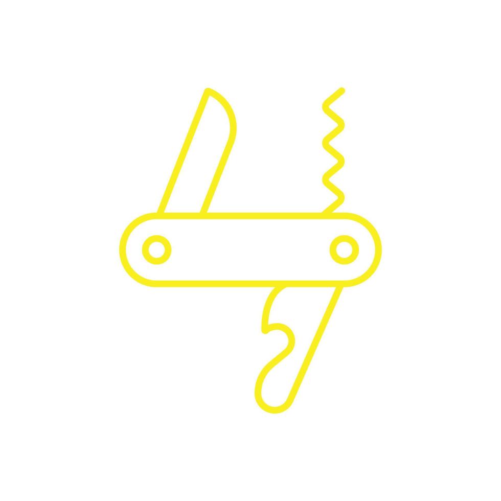 eps10 amarillo vector multicuchillo icono línea arte aislado sobre fondo blanco. símbolo de contorno de navaja de camping en un estilo moderno y plano simple para el diseño de su sitio web, logotipo y aplicación móvil