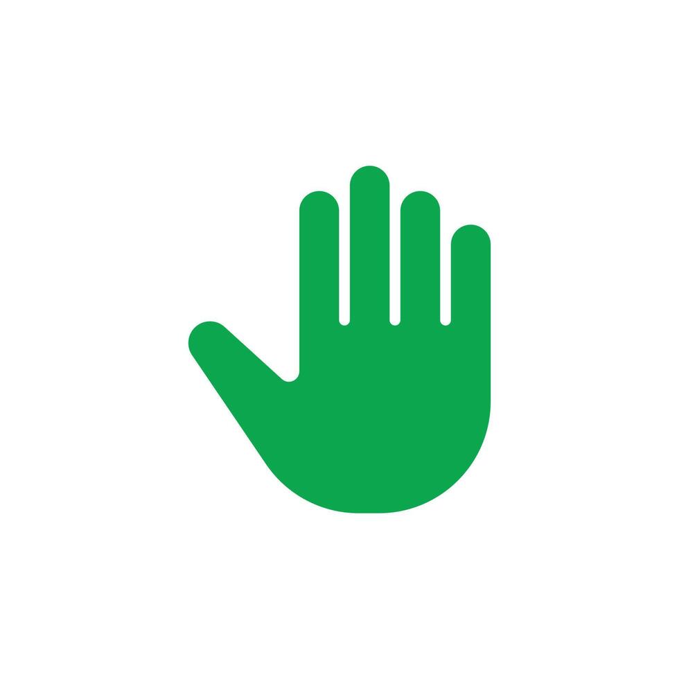 eps10 icono de arte sólido abstracto de mano de palma de vector verde aislado sobre fondo blanco. parada o ningún símbolo relleno a mano en un estilo moderno y plano simple para el diseño de su sitio web, logotipo y aplicación móvil