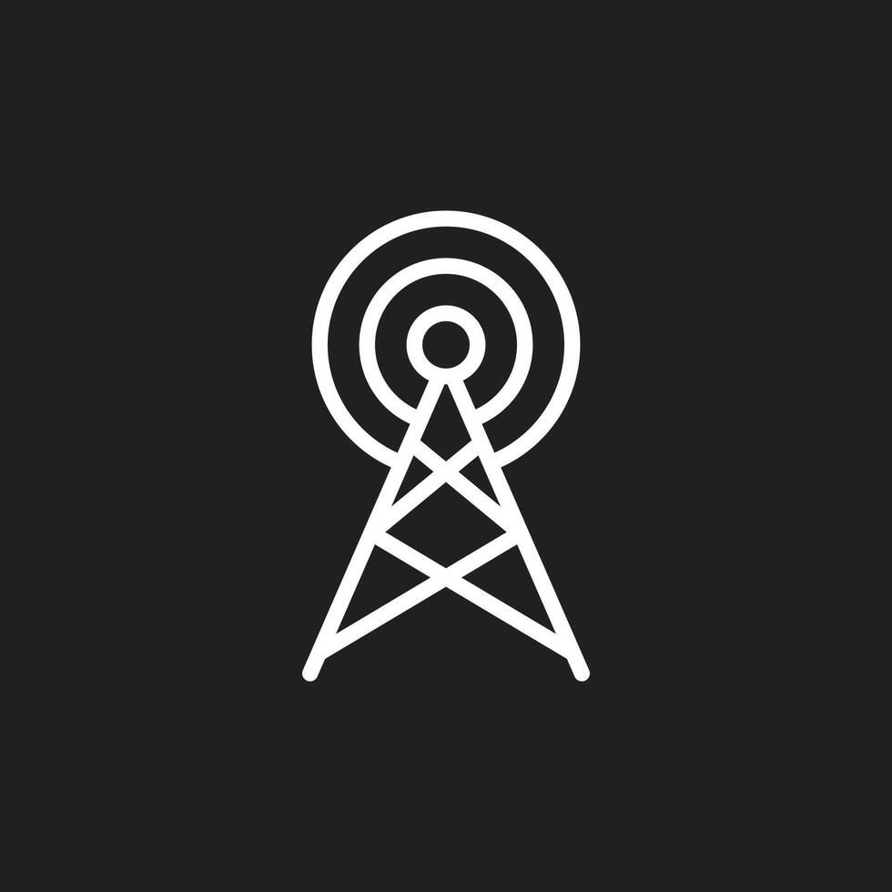 eps10 white vector transmitter Antenna or broadcast icon isolated on black background. WIFI tower outline symbol in a simple flat trendy modern style for your website design, logo, and mobile app