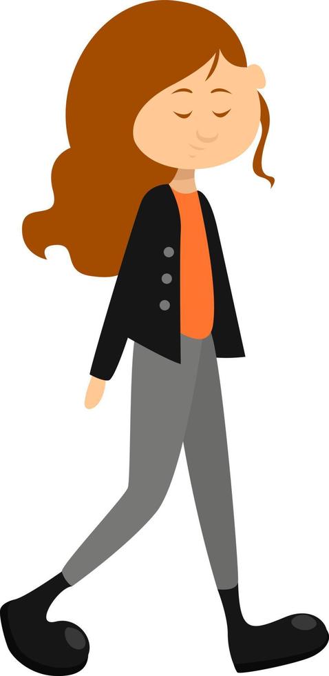 Girl in black leather jacket, illustration, vector on a white background.