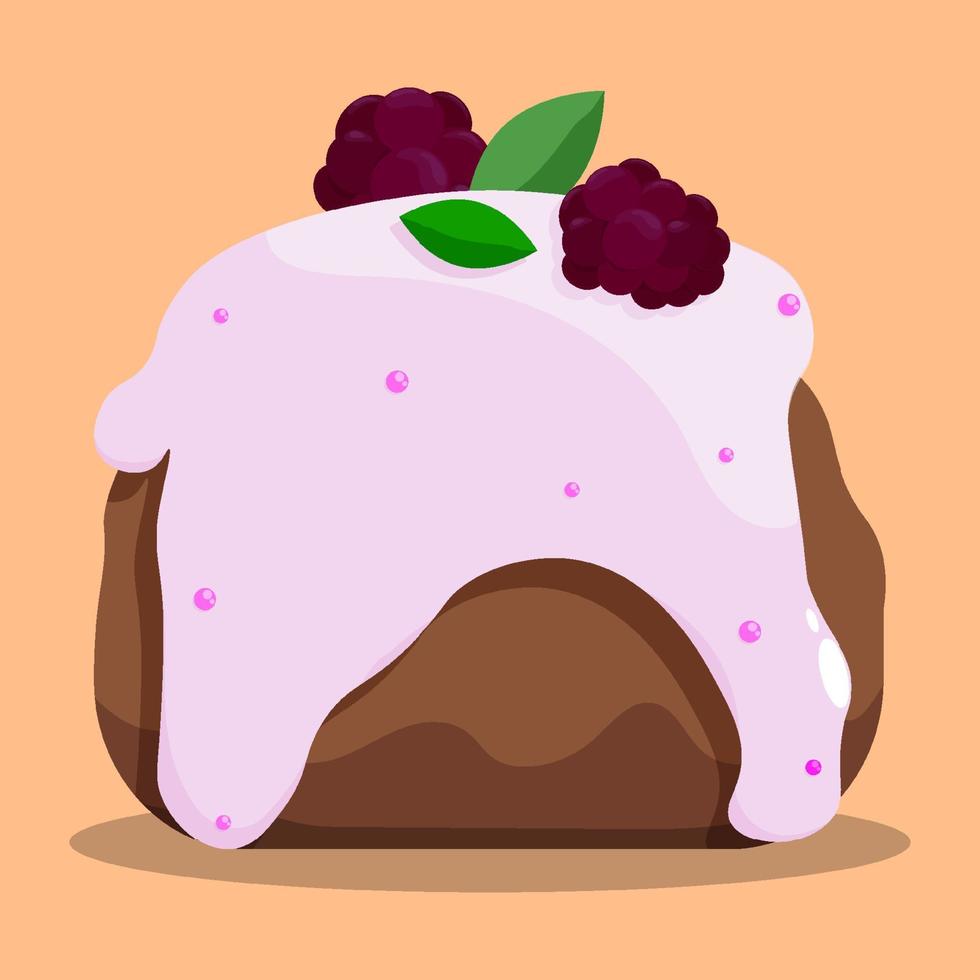 delicious fresh cake with white confectionery glaze and blackberries on top. Confectionery. Dessert pancake for festive tea party. Vector