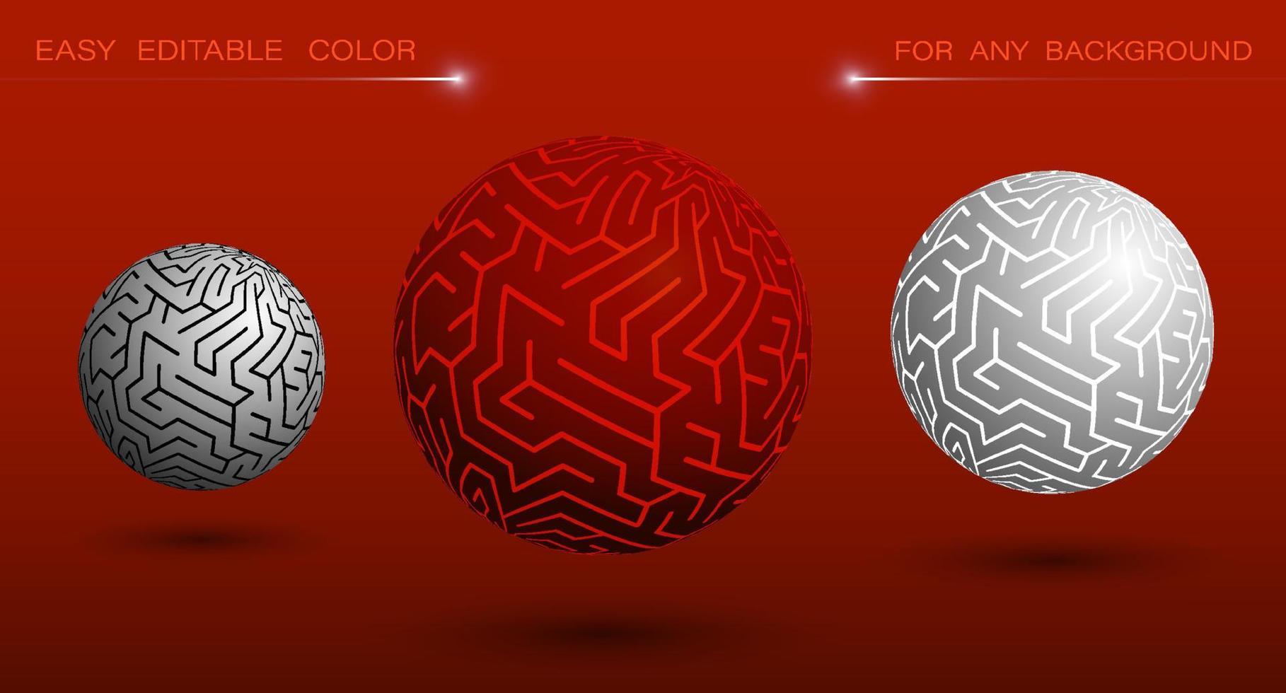 decorative sphere with labyrinth ornament. Design element or ready made tech banner decoration. Easy to edit ornament and background color. Vector