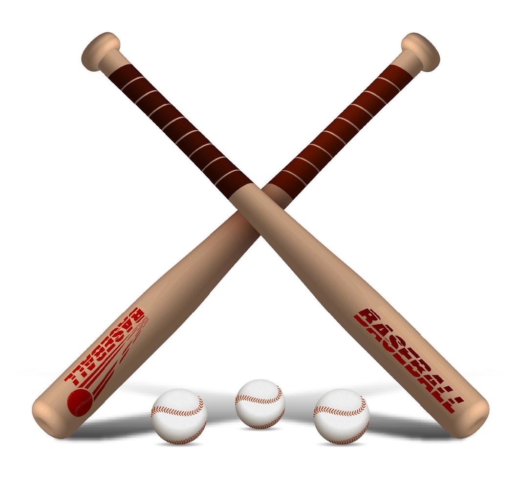 crossed sports wooden baseball bats with balls. American national sport. Active lifestyle. Realistic vector