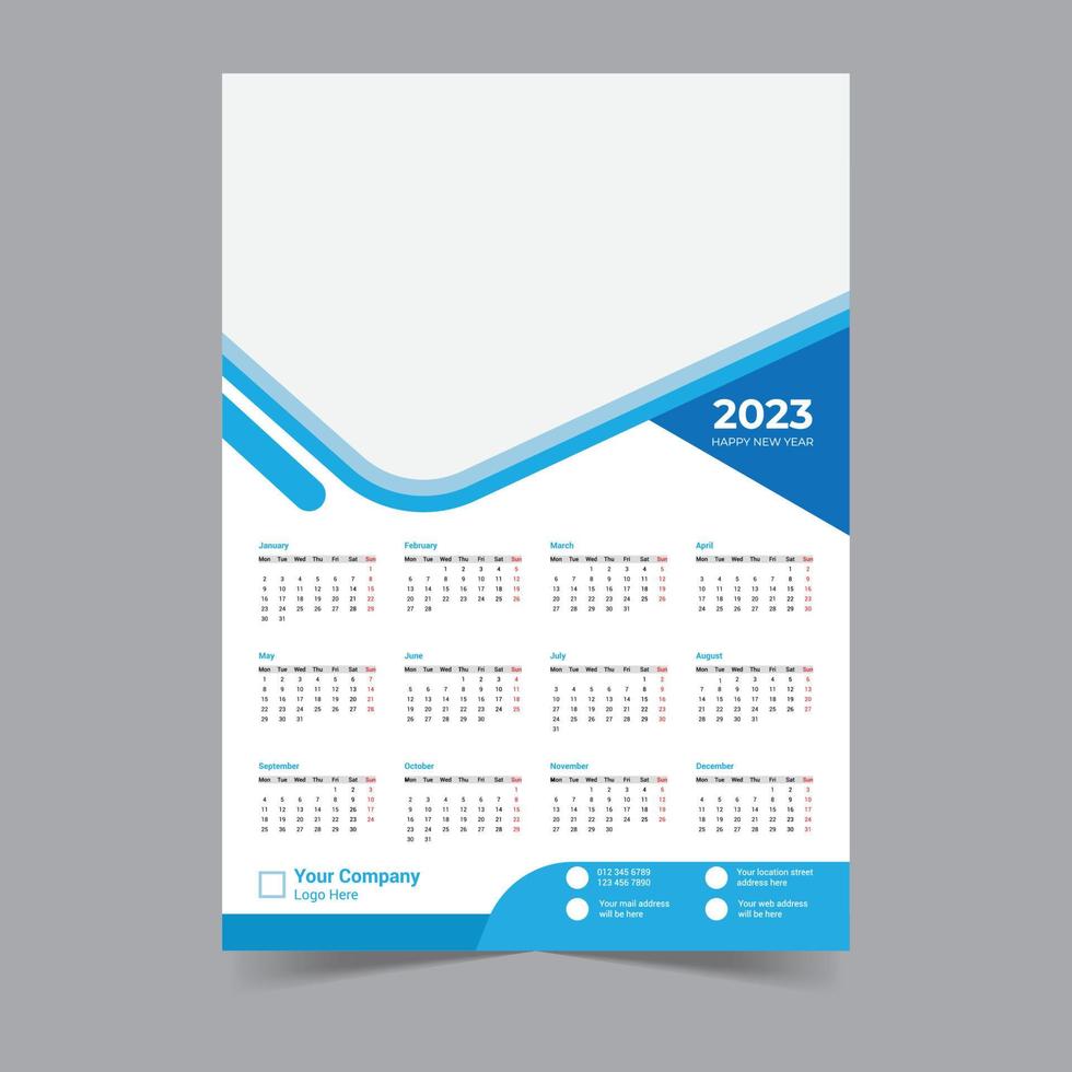 Wall calendar 2023 template design vector